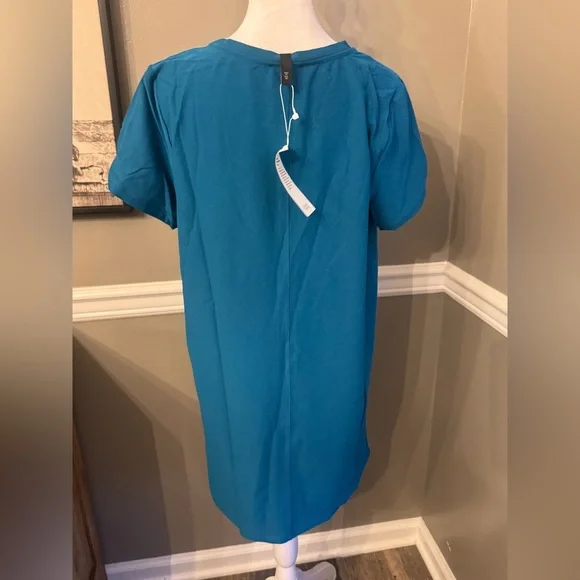 $228 NWT Eileen Fisher Jewel Crew Neck Tunic short sleeve top Blue Large - Picture 4 of 6